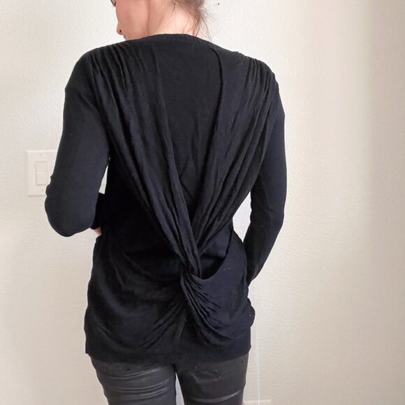 Y2K Central Park West Draped Back Cardigan Sweater β Black V-Neck Button Front - Picture 5 of 9